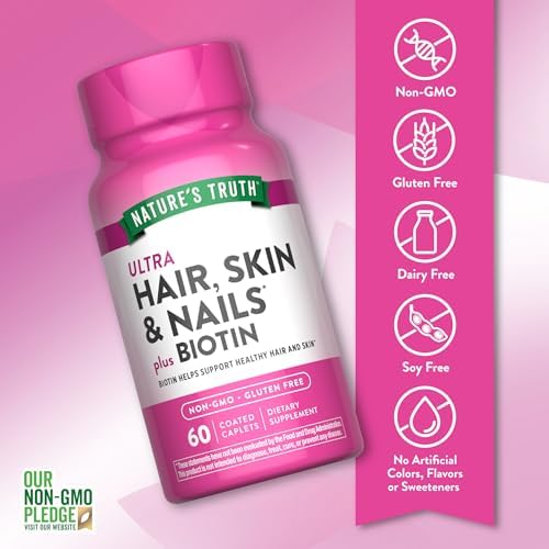 Nature's Truth Suplemento para Cabello, Piel y Uñas | 60 Tabletas | Con 5,000 mcg de Biotina | Libre de Gluten y No Transgénico - imagen 3