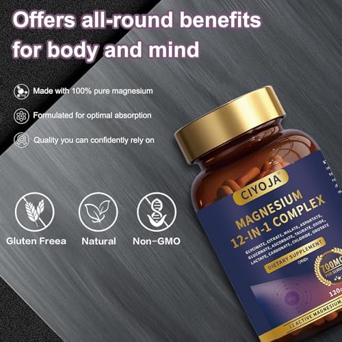 Complejo de Magnesio 12 en 1 para Mujeres y Hombres: 700mg de Glicinato de Magnesio con Citrato, Malato y Taurato - Suplemento Vegano de Alta - imagen 5