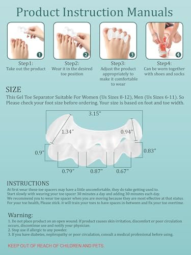 Separadores de Dedos de Silicona Gel BLATOWN para Hombres y Mujeres, 2 Pares, Correctores de Juanetes y Dedos en Martillo, Alivio para Fasciitis - imagen 7