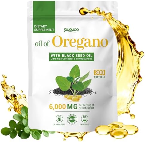 Cápsulas Puouoo 2 en 1 de Aceite de Orégano - Aceite de Orégano con Aceite de Semilla Negra, Suplemento Herbal con Carvacrol | 300 Cápsulas - - imagen 1