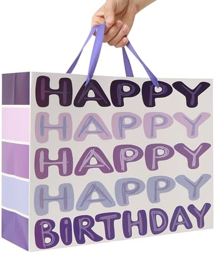 Set de Bolsa de Regalo Extra Grande Qirrmiy de 16.5 Morada para Cumpleaños con Asas, Tarjeta de Felicitación, Papel de Seda y Stickers, 1 Pz - imagen 6