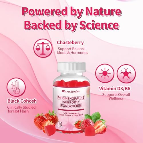 Gomitas Warmbioder para Apoyo en la Perimenopausia - Suplemento de Alivio y Equilibrio con Cohosh Negro, Vitamina D3 y B6 para Sofocos y Sudores - imagen 3
