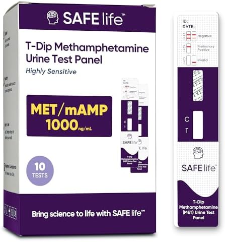 SAFE LIFE [Paquete de 10] Prueba de Orina para Metanfetaminas, Tarjeta de Prueba en Casa, Nivel de Corte 1000 ng/ml, Uso OTC - imagen 1