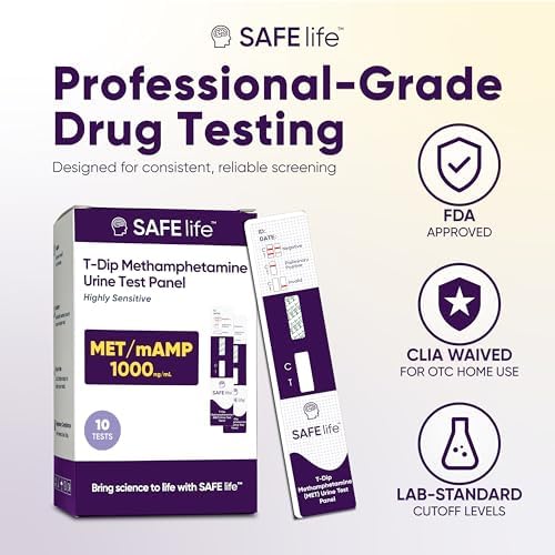 SAFE LIFE [Paquete de 10] Prueba de Orina para Metanfetaminas, Tarjeta de Prueba en Casa, Nivel de Corte 1000 ng/ml, Uso OTC - imagen 3