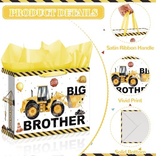 Bolsa de Regalo para Hermano Mayor con Papel de Regalo, Tarjeta, Sticker y Sobre - Regalos de Construcción para Niño, Hijo, Nieto o Sobrino en - imagen 6