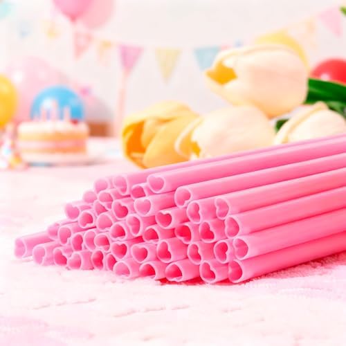 50 Piezas de Popotes de Plástico en Forma de Corazón Rosa, Envueltos Individualmente, para Fiestas de San Valentín, Baby Shower, Bodas y Cumpleaños - imagen 4
