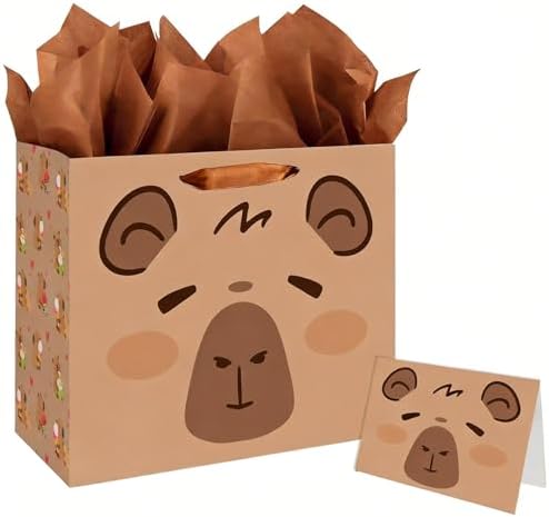 Bolsa de Regalo de Cumpleaños LankYavascript con Papel de Seda y Tarjeta, Decoración de Fiesta Tema Animal Marrón - imagen 1