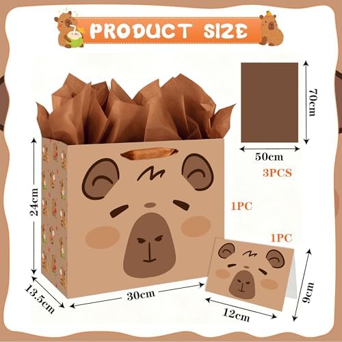 Bolsa de Regalo de Cumpleaños LankYavascript con Papel de Seda y Tarjeta, Decoración de Fiesta Tema Animal Marrón - imagen 2