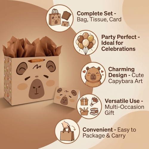 Bolsa de Regalo de Cumpleaños LankYavascript con Papel de Seda y Tarjeta, Decoración de Fiesta Tema Animal Marrón - imagen 3