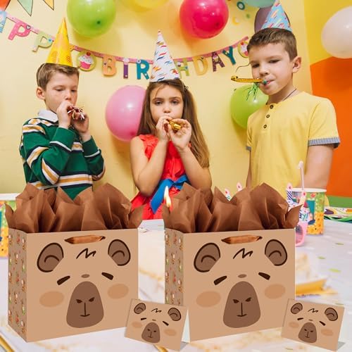 Bolsa de Regalo de Cumpleaños LankYavascript con Papel de Seda y Tarjeta, Decoración de Fiesta Tema Animal Marrón - imagen 7