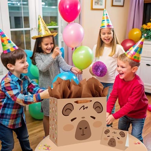 Bolsa de Regalo de Cumpleaños LankYavascript con Papel de Seda y Tarjeta, Decoración de Fiesta Tema Animal Marrón - imagen 8