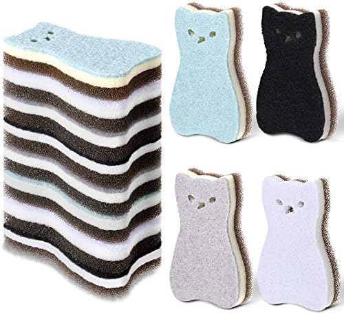 Set de 8 Esponjas de Cocina en Forma de Gato, Doble Cara para Limpiar Platos, Frutas y Baño, 4 Colores - imagen 1