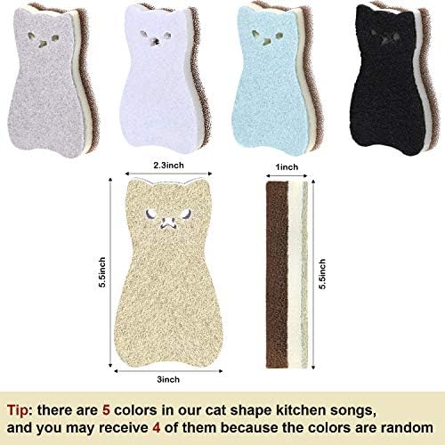 Set de 8 Esponjas de Cocina en Forma de Gato, Doble Cara para Limpiar Platos, Frutas y Baño, 4 Colores - imagen 2