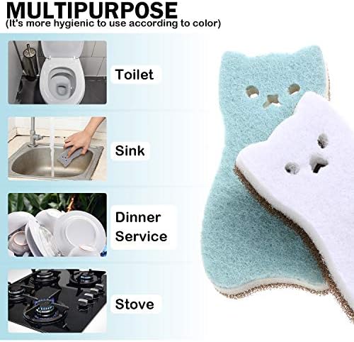 Set de 8 Esponjas de Cocina en Forma de Gato, Doble Cara para Limpiar Platos, Frutas y Baño, 4 Colores - imagen 5