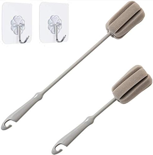 Paquete de 2 Cepillos para Botellas: 1 Largo y 1 Corto, Esponja para Copas de Vino, con Gancho Sin Rastro - imagen 1