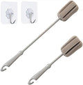 Paquete de 2 Cepillos para Botellas: 1 Largo y 1 Corto, Esponja para Copas de Vino, con Gancho Sin Rastro - imagen 1