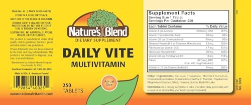Nature's Blend Daily Vite 250 Tabletas - Suplemento Multivitamínico Diario - imagen 2