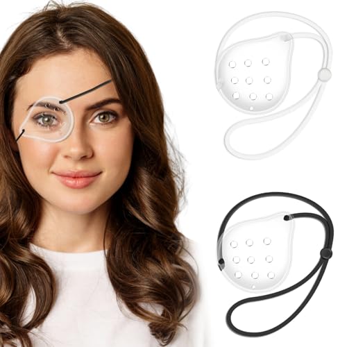 FOWSRHRG 2 piezas de escudo ocular transparente para después de cirugía de cataratas, cubierta respirable para dormir, parche elástico (Negro+Blanco) - imagen 1