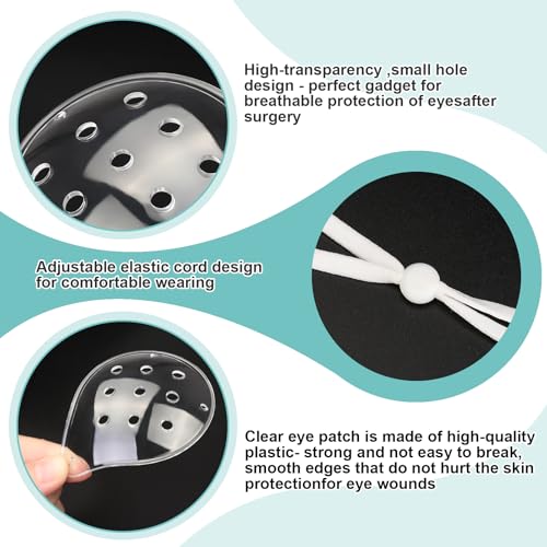 FOWSRHRG 2 piezas de escudo ocular transparente para después de cirugía de cataratas, cubierta respirable para dormir, parche elástico (Negro+Blanco) - imagen 6