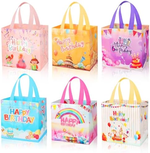 Bolsas de Regalo de Cumpleaños Lanfixilly 6 Piezas, Impermeables y Reutilizables, con Asas para Fiestas de Niños y Adultos - imagen 1