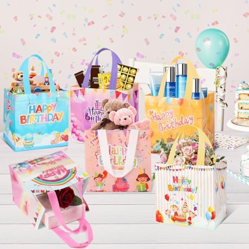 Bolsas de Regalo de Cumpleaños Lanfixilly 6 Piezas, Impermeables y Reutilizables, con Asas para Fiestas de Niños y Adultos - imagen 3