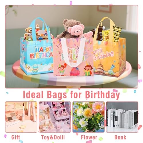 Bolsas de Regalo de Cumpleaños Lanfixilly 6 Piezas, Impermeables y Reutilizables, con Asas para Fiestas de Niños y Adultos - imagen 6