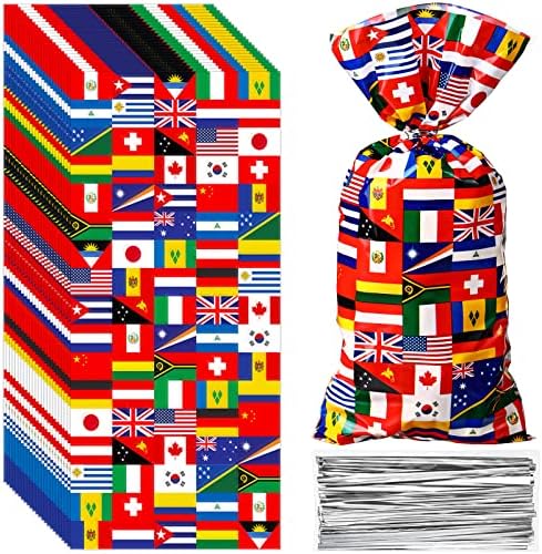 Bolsas de Caramelo Pajean de 100 Piezas con Banderas Internacionales para Fiestas, Eventos y Celebraciones Patrióticas - imagen 1