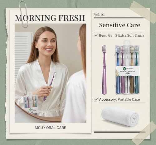Cepillos de Dientes Mcuy GentleClean Pro Extra Suaves para Adultos - 5 Piezas de Cepillos Manuales con Cerda Súper Ultra Suave para Encías Sensibles - imagen 3