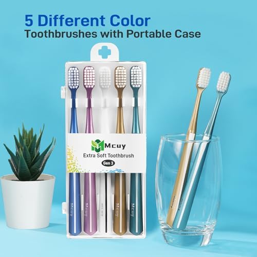 Cepillos de Dientes Mcuy GentleClean Pro Extra Suaves para Adultos - 5 Piezas de Cepillos Manuales con Cerda Súper Ultra Suave para Encías Sensibles - imagen 7