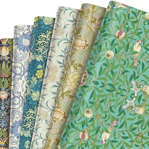 Juego de 12 Hojas de Papel Regalo William Morris | 6 Diseños de Vides Florales en Verde | Papel para Regalos de Cumpleaños, Bodas y Baby Shower, - imagen 1