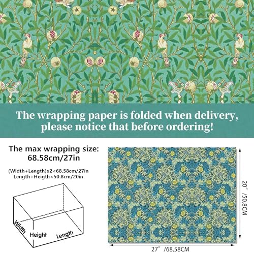 Juego de 12 Hojas de Papel Regalo William Morris | 6 Diseños de Vides Florales en Verde | Papel para Regalos de Cumpleaños, Bodas y Baby Shower, - imagen 3