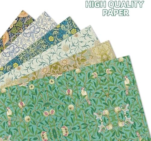 Juego de 12 Hojas de Papel Regalo William Morris | 6 Diseños de Vides Florales en Verde | Papel para Regalos de Cumpleaños, Bodas y Baby Shower, - imagen 4
