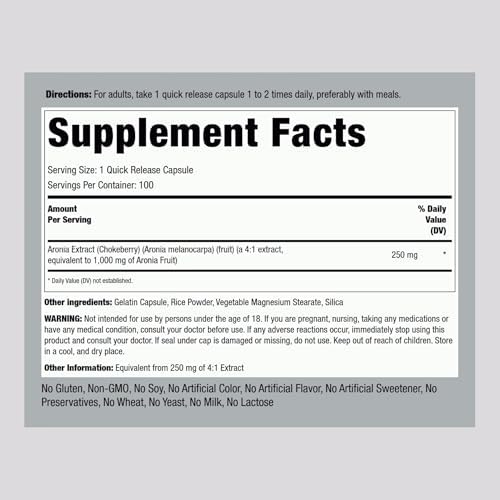 Cápsulas de Aronia Berry Piping Rock | 100 Píldoras | Extracto de Chokeberry | Suplemento Concentrado | Sin OGM, Sin Gluten - imagen 2