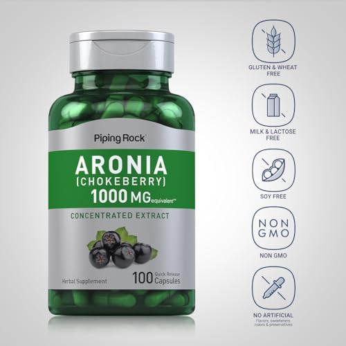 Cápsulas de Aronia Berry Piping Rock | 100 Píldoras | Extracto de Chokeberry | Suplemento Concentrado | Sin OGM, Sin Gluten - imagen 3