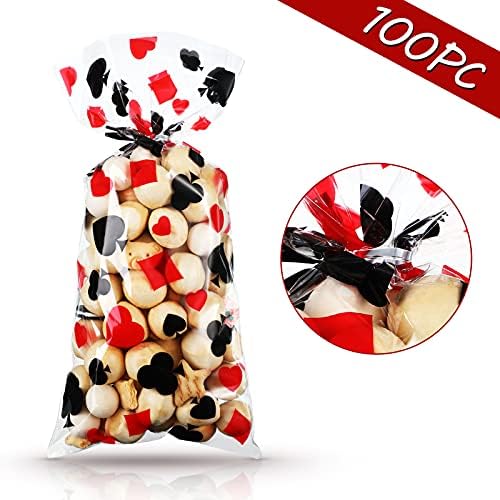 Bolsitas de Celofán para Fiesta de Co Sumind, 100 Piezas, Negro y Rojo, con 100 Cierres Plateados para Suministros de Cumpleaños de Póker - imagen 3