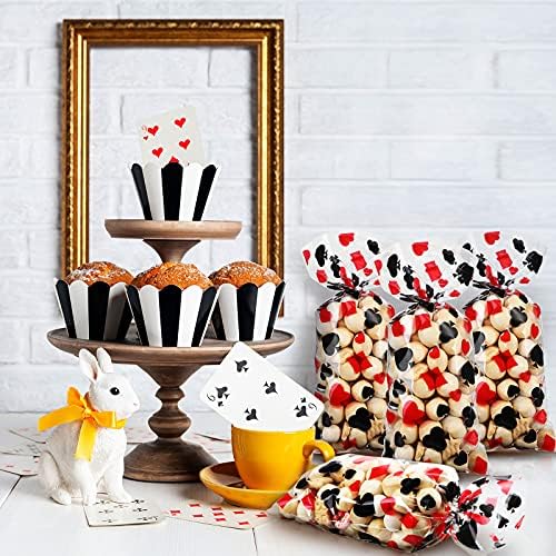Bolsitas de Celofán para Fiesta de Co Sumind, 100 Piezas, Negro y Rojo, con 100 Cierres Plateados para Suministros de Cumpleaños de Póker - imagen 5