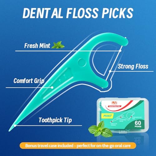 LAOYE Palillos de Hilo Dental, 300 Piezas de Sabor Menta, Incluye 5 Estuches de Viaje, Previene Caries, Elimina Placa y Refresca el Aliento - imagen 3