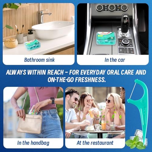 LAOYE Palillos de Hilo Dental, 300 Piezas de Sabor Menta, Incluye 5 Estuches de Viaje, Previene Caries, Elimina Placa y Refresca el Aliento - imagen 6