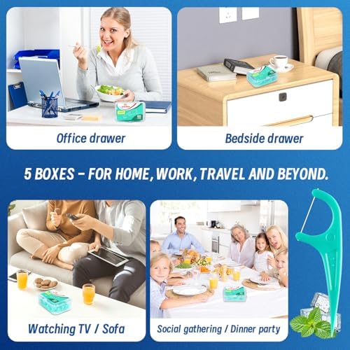 LAOYE Palillos de Hilo Dental, 300 Piezas de Sabor Menta, Incluye 5 Estuches de Viaje, Previene Caries, Elimina Placa y Refresca el Aliento - imagen 7