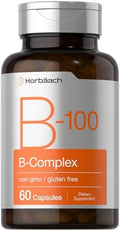 Complejo de Vitamina B-100 Horbäach | 60 Cápsulas | Suplemento Sin OGM y Libre de Gluten - imagen 1