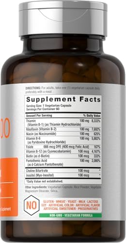 Complejo de Vitamina B-100 Horbäach | 60 Cápsulas | Suplemento Sin OGM y Libre de Gluten - imagen 2