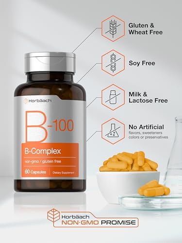 Complejo de Vitamina B-100 Horbäach | 60 Cápsulas | Suplemento Sin OGM y Libre de Gluten - imagen 5