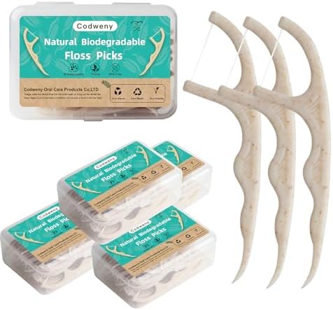Palillos de Hilo Dental Biodegradables de Paja de Trigo, 200 Piezas con Mango Natural, Cuidado Oral, Incluye 4 Estuches de Viaje Prácticos - imagen 1
