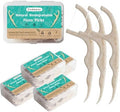 Palillos de Hilo Dental Biodegradables de Paja de Trigo, 200 Piezas con Mango Natural, Cuidado Oral, Incluye 4 Estuches de Viaje Prácticos - imagen 1