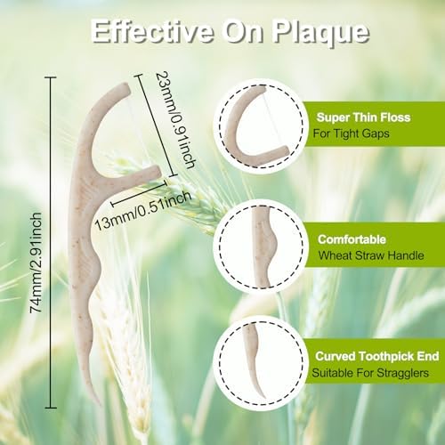 Palillos de Hilo Dental Biodegradables de Paja de Trigo, 200 Piezas con Mango Natural, Cuidado Oral, Incluye 4 Estuches de Viaje Prácticos - imagen 3