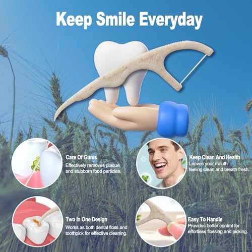 Palillos de Hilo Dental Biodegradables de Paja de Trigo, 200 Piezas con Mango Natural, Cuidado Oral, Incluye 4 Estuches de Viaje Prácticos - imagen 4