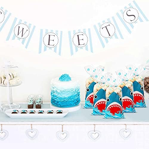 100 Bolsas de Fiesta de Tiburón, 12.5 x 27.5 cm, Bolsas de Plástico para Dulces de Cumpleaños con 100 Cintas Plateadas para Fiesta de Verano en el Mar - imagen 5