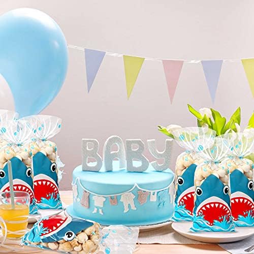 100 Bolsas de Fiesta de Tiburón, 12.5 x 27.5 cm, Bolsas de Plástico para Dulces de Cumpleaños con 100 Cintas Plateadas para Fiesta de Verano en el Mar - imagen 7