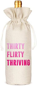 Bolsa de Vino Socive Thirty Flirty Thriving para Cumpleaños 30, Regalos Divertidos y Lindos, Bolsa de Lino con Cierre para Mujeres - imagen 1