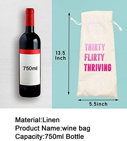 Bolsa de Vino Socive Thirty Flirty Thriving para Cumpleaños 30, Regalos Divertidos y Lindos, Bolsa de Lino con Cierre para Mujeres - imagen 2